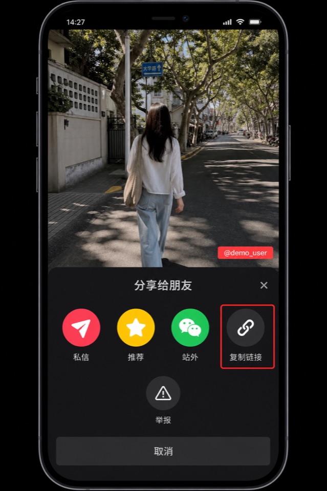 其乐去水印首页教程:在短视频 App 复制分享链接示意图